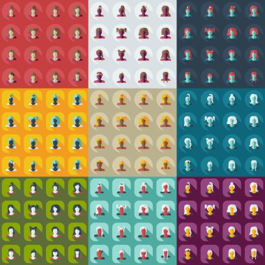 Gölge simgesi siluet kız yaratıcı saç modeli ile düz modern tasarım