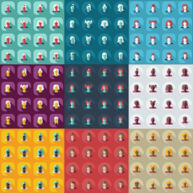 Gölge simgesi siluet kız yaratıcı saç modeli ile düz modern tasarım