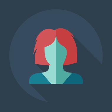 Gölge simgesi siluet kız yaratıcı saç modeli ile düz modern tasarım