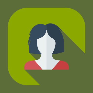 Gölge simgesi siluet kız yaratıcı saç modeli ile düz modern tasarım