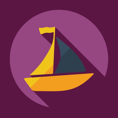 Gölge simgesi yelkenli gemi ile düz modern tasarım