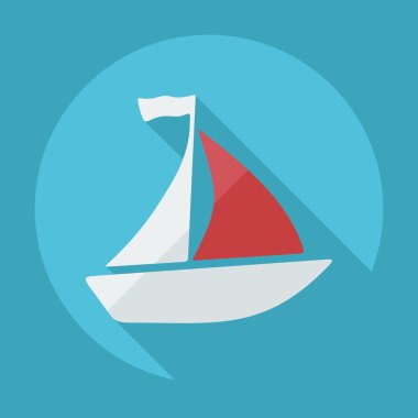 Gölge simgesi yelkenli gemi ile düz modern tasarım