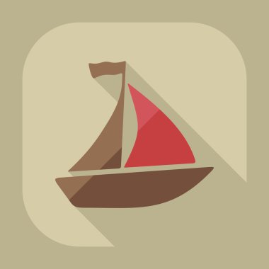 Gölge simgesi yelkenli gemi ile düz modern tasarım