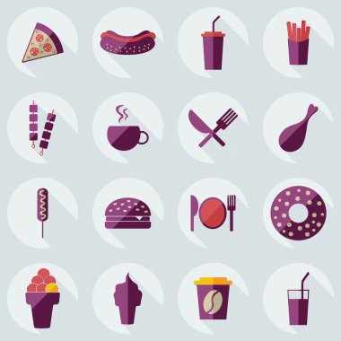 Flat concept, set modern design with shadow food