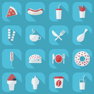 Flat concept, set modern design with shadow food