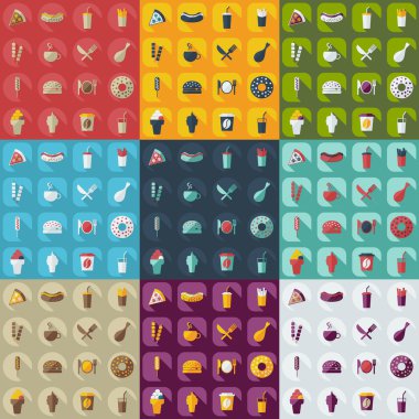 Flat concept, set modern design with shadow food