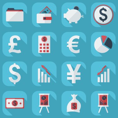Flat concept, set modern design with shadow collection  business icons