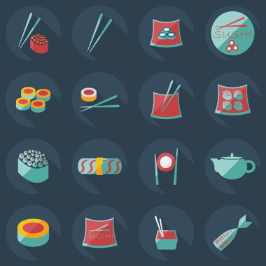 Flat concept, set modern design a unique collection of sushi