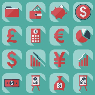 Flat concept, set modern design with shadow collection  business icons