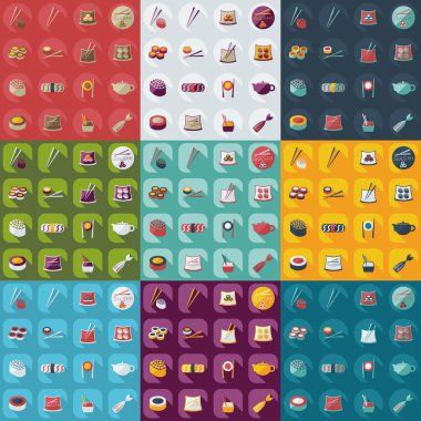 Flat concept, set modern design a unique collection of sushi