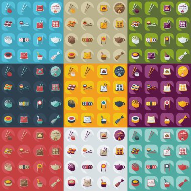 Flat concept, set modern design a unique collection of sushi