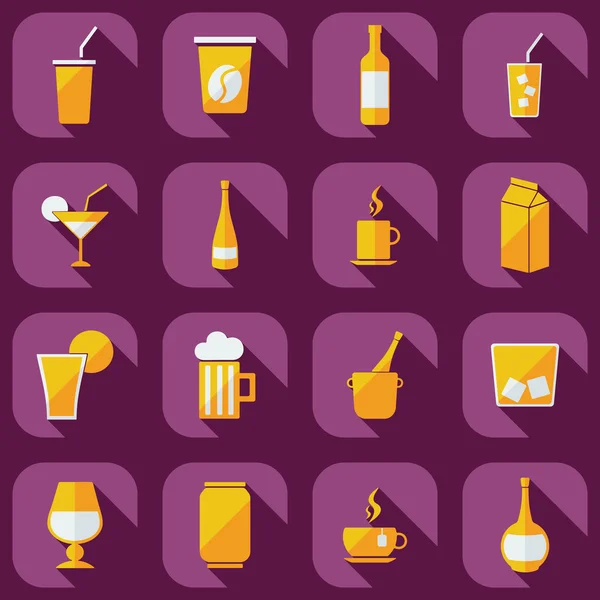 Düz modern tasarım gölge ikonları içeceği — Stok Vektör
