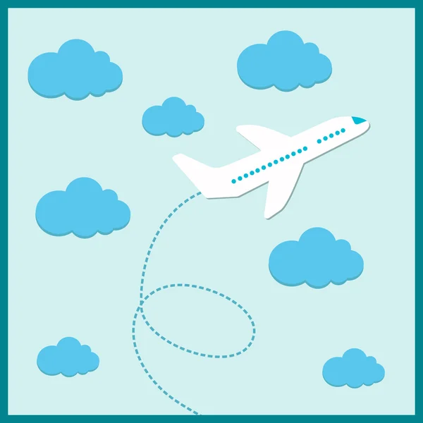 Avión blanco volando en la ilustración de verano — Vector de stock