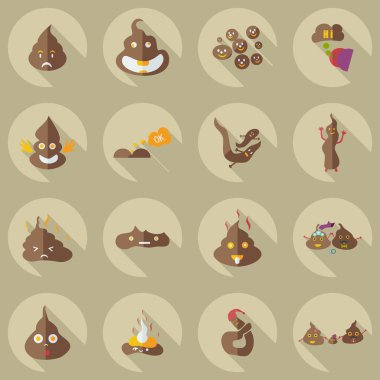 Flat concept, set modern design with shadow turd, faeces clipart