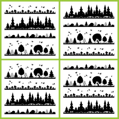 composition black forest on a white background flat style trees clipart