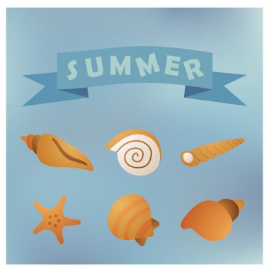 Deniz kabukları, etiket vektör siluet illüstrasyon tür