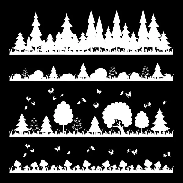 Composition of white wood on black background trees flat style — Stock Vector