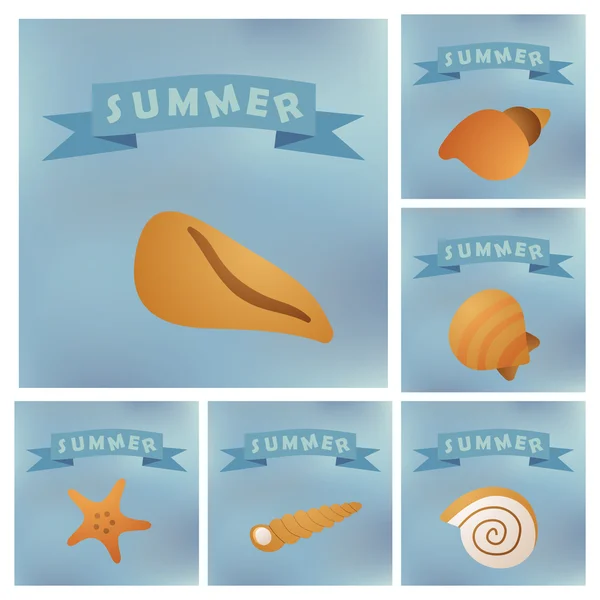 Tipo de conchas de mar, silueta de vector de pegatina ilustración — Vector de stock