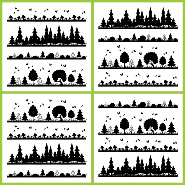 Composición bosque negro sobre un fondo blanco árboles de estilo plano — Vector de stock