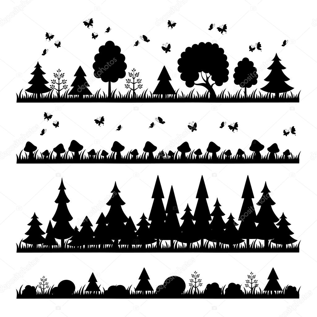 composition black forest on a white background flat style trees