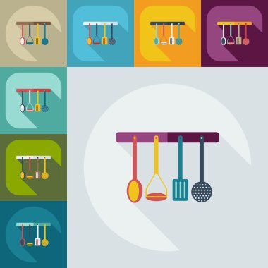 Gölge simgeler mutfak öğeleri ile düz modern tasarım