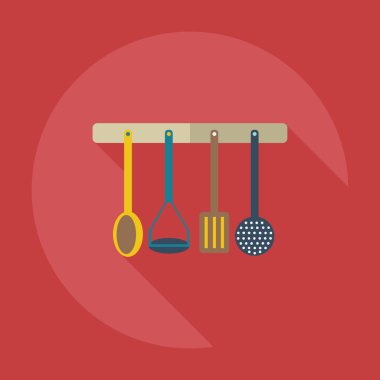 Gölge simgeler mutfak öğeleri ile düz modern tasarım