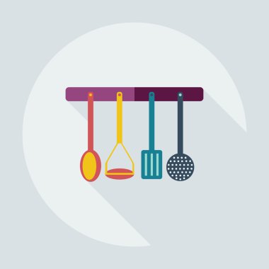 Gölge simgeler mutfak öğeleri ile düz modern tasarım