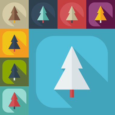 Gölge simgeler Noel ağacı ile düz modern tasarım