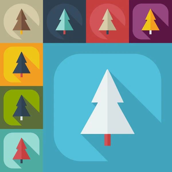 Projeto moderno plano com ícones de sombra Árvore de Natal — Vetor de Stock