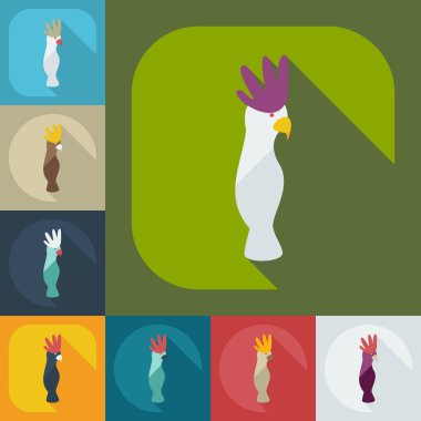 Gölge simgeler papağan ile düz modern tasarım