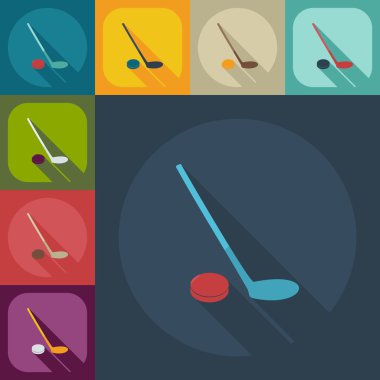 Gölge simgeler hokey ile düz modern tasarım