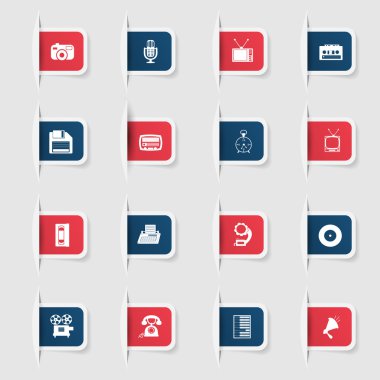Ayarla, benzersiz kağıt etiketleri retro teknoloji topluluğu