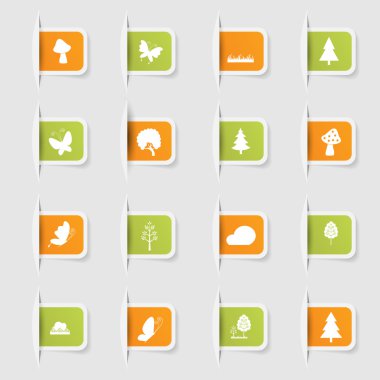 Ayarla, benzersiz kağıt Etiketler simge orman topluluğu
