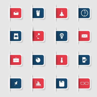 Ayarla, benzersiz kağıt etiketleri office simgelerin bir koleksiyon