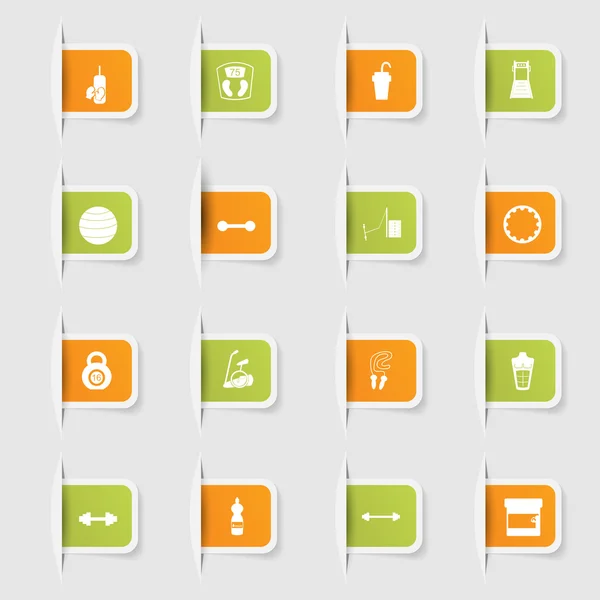 Комплект, коллекция уникальных бумажных наклеек Спортивное оборудование — стоковый вектор