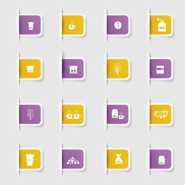 ユニークな紙ステッカー アイコン コーヒーのコレクションを設定します。 — ストックベクタ