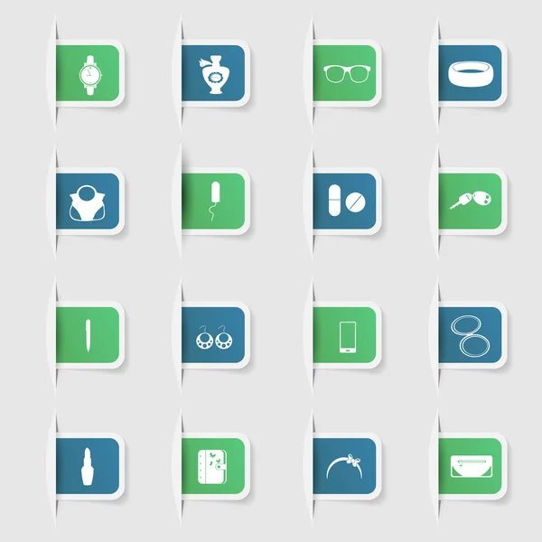 ユニークな紙ステッカー ファッション ・ アイコンのコレクションを設定します。 — ストックベクタ