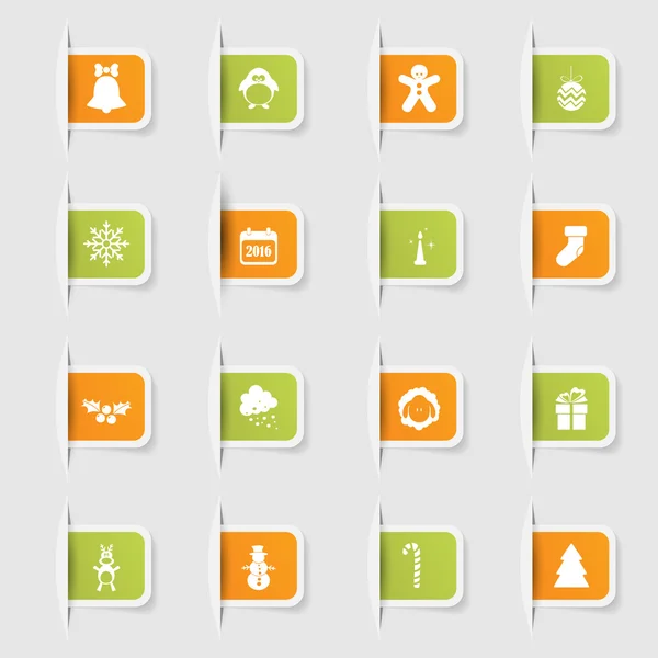ユニークな紙ステッカー アイコン新年のコレクションを設定します。 — ストックベクタ