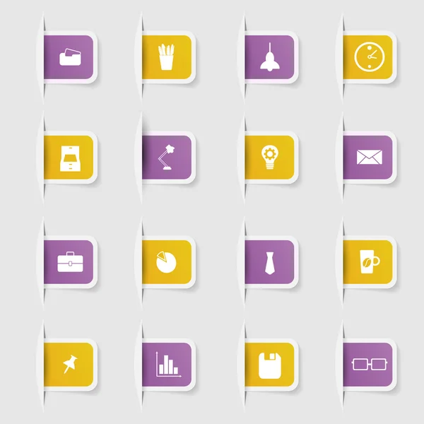 Set, une collection d'icônes de bureau uniques en papier autocollants — Image vectorielle
