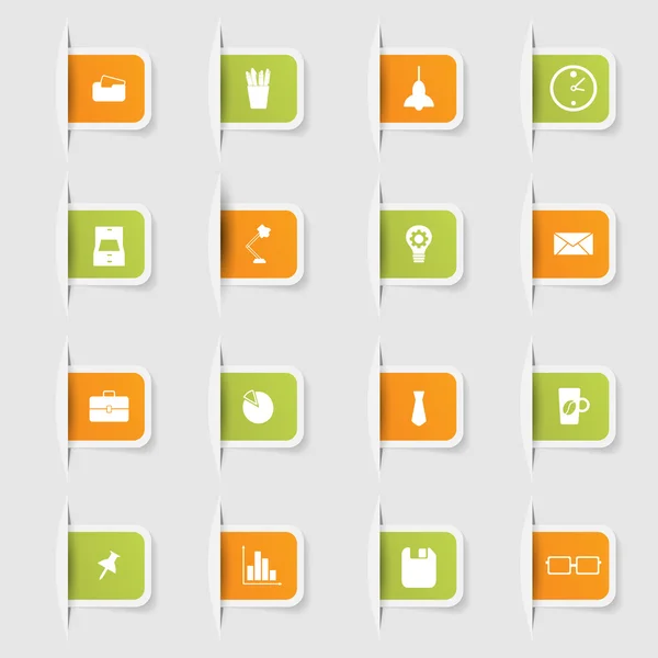 Ayarla, benzersiz kağıt etiketleri office simgelerin bir koleksiyon — Stok Vektör