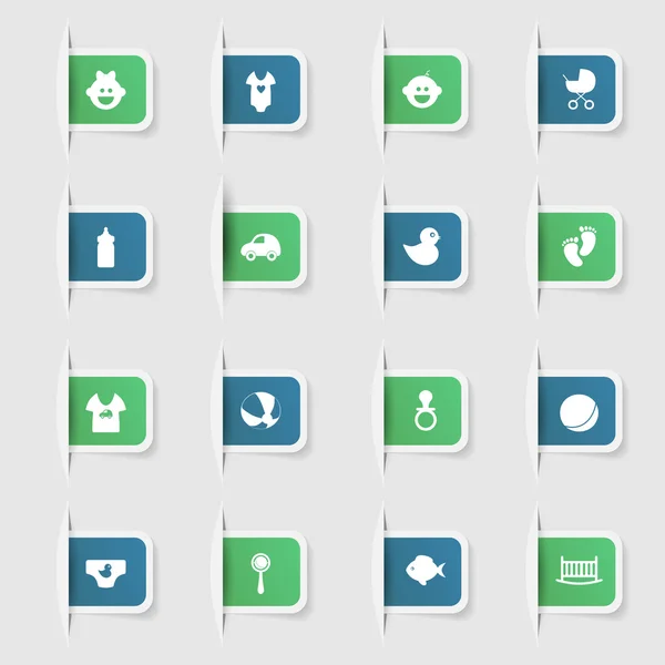 ユニークな紙ステッカー赤ちゃんアイコンのコレクションを設定します。 — ストックベクタ