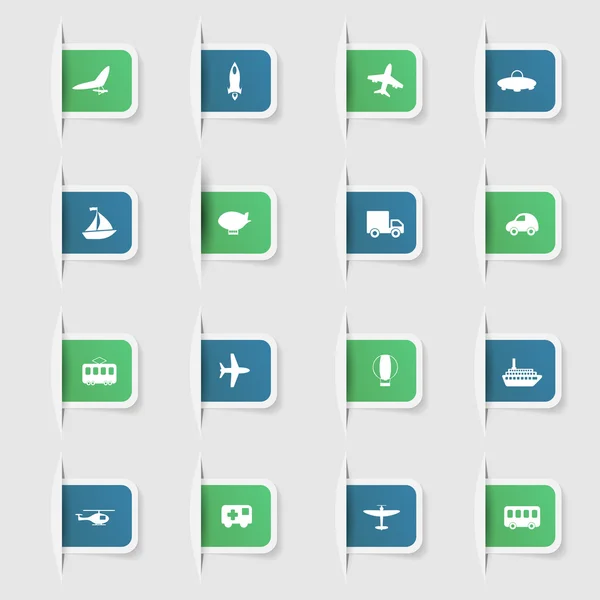 ユニークな紙ステッカー交通機関アイコンのコレクションを設定します。 — ストックベクタ