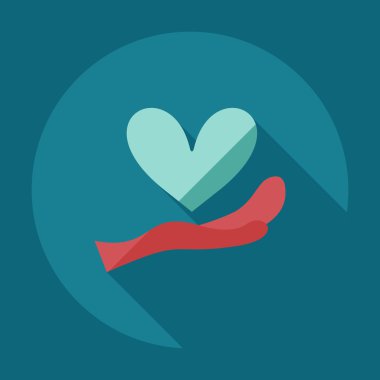 Gölge simgeler elinde kalp ile düz modern tasarım