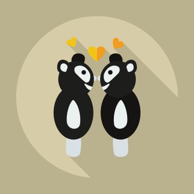 Gölge simgeler panda sevgi ile düz modern tasarım