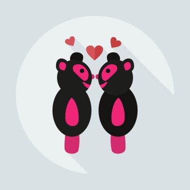 Gölge simgeler panda sevgi ile düz modern tasarım