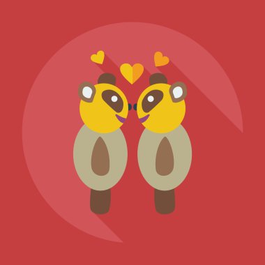 Gölge simgeler panda sevgi ile düz modern tasarım