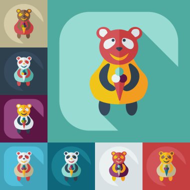Gölge simgeler panda yeme ile düz modern tasarım