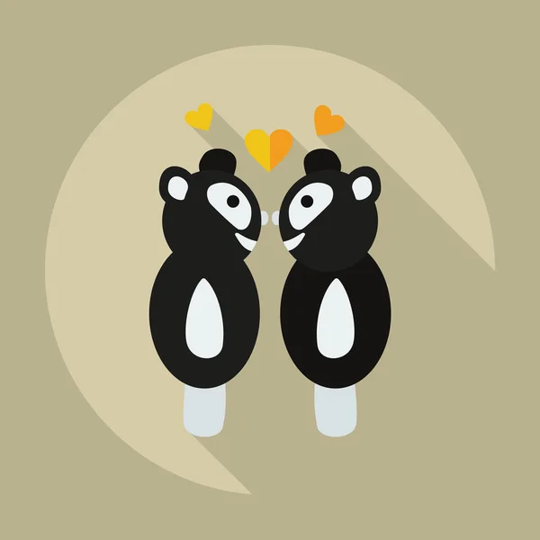 Diseño moderno plano con iconos de sombra amor panda — Vector de stock