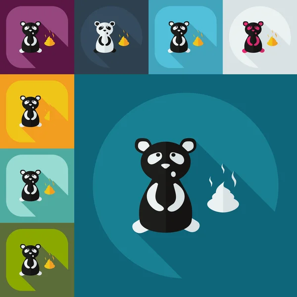 Diseño moderno plano con iconos de sombra caca panda — Vector de stock