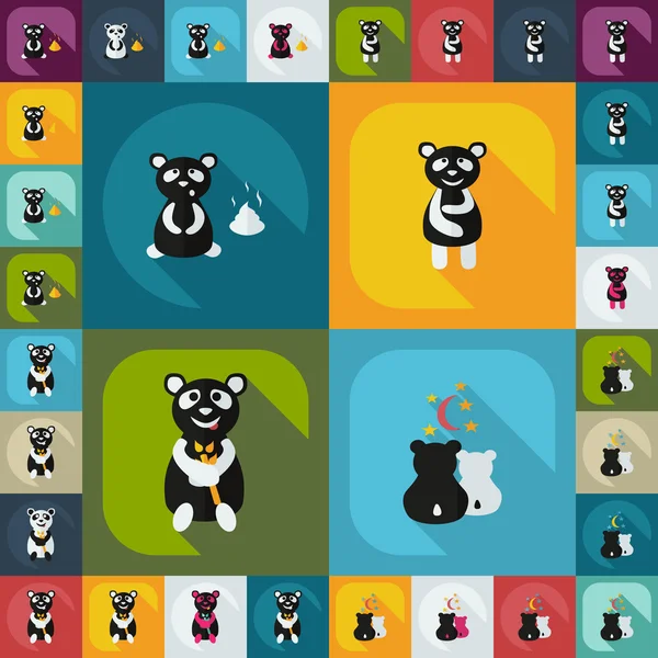 Concepto plano, conjunto de diseño moderno con sombra panda — Vector de stock